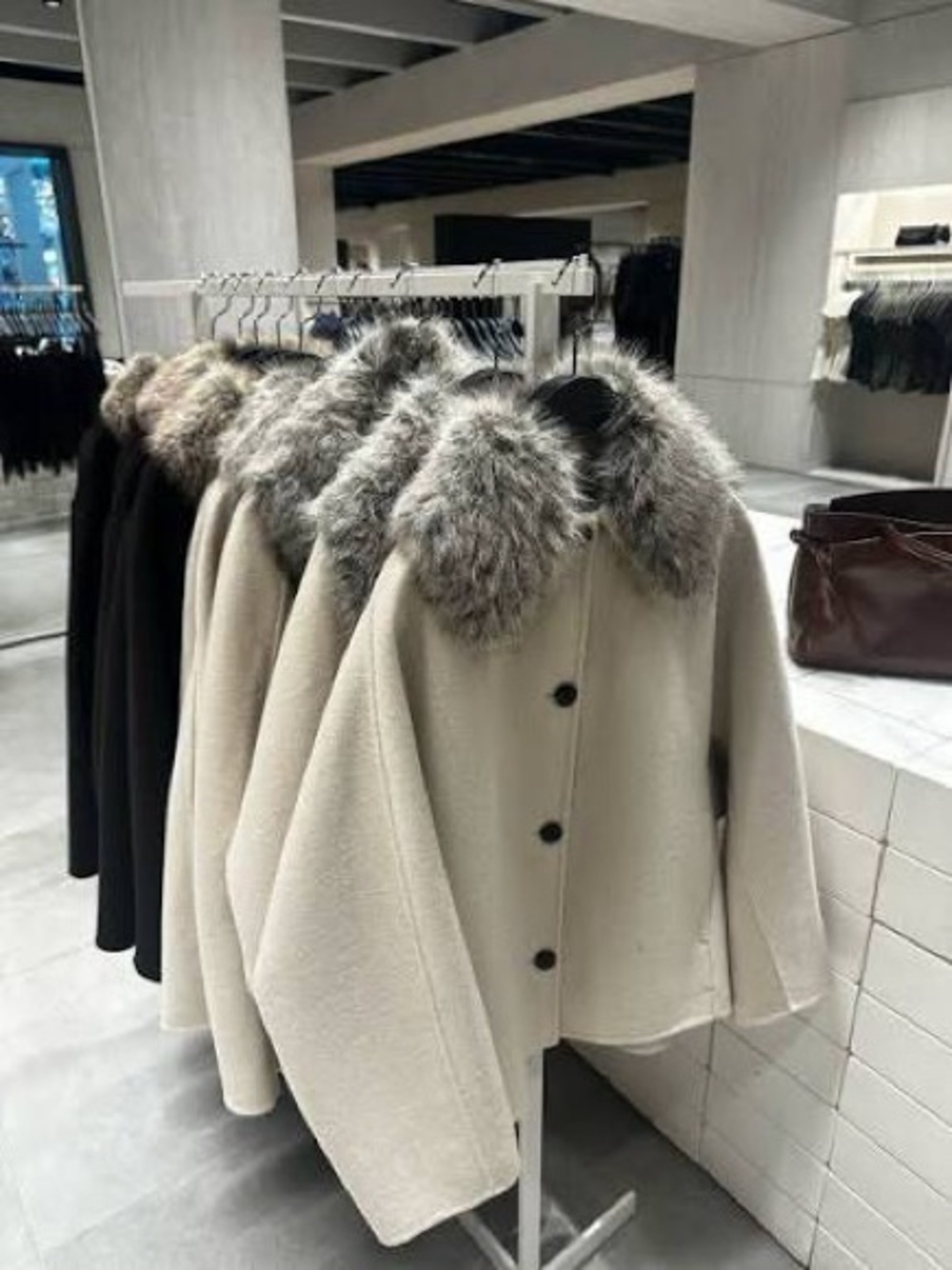Zara Cream Pea Coat with Faux Fur Collar